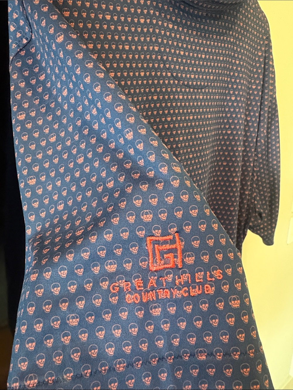 Men's Navy Patterned Polo Shirt - Blue & Pink - Picture 4 of 4